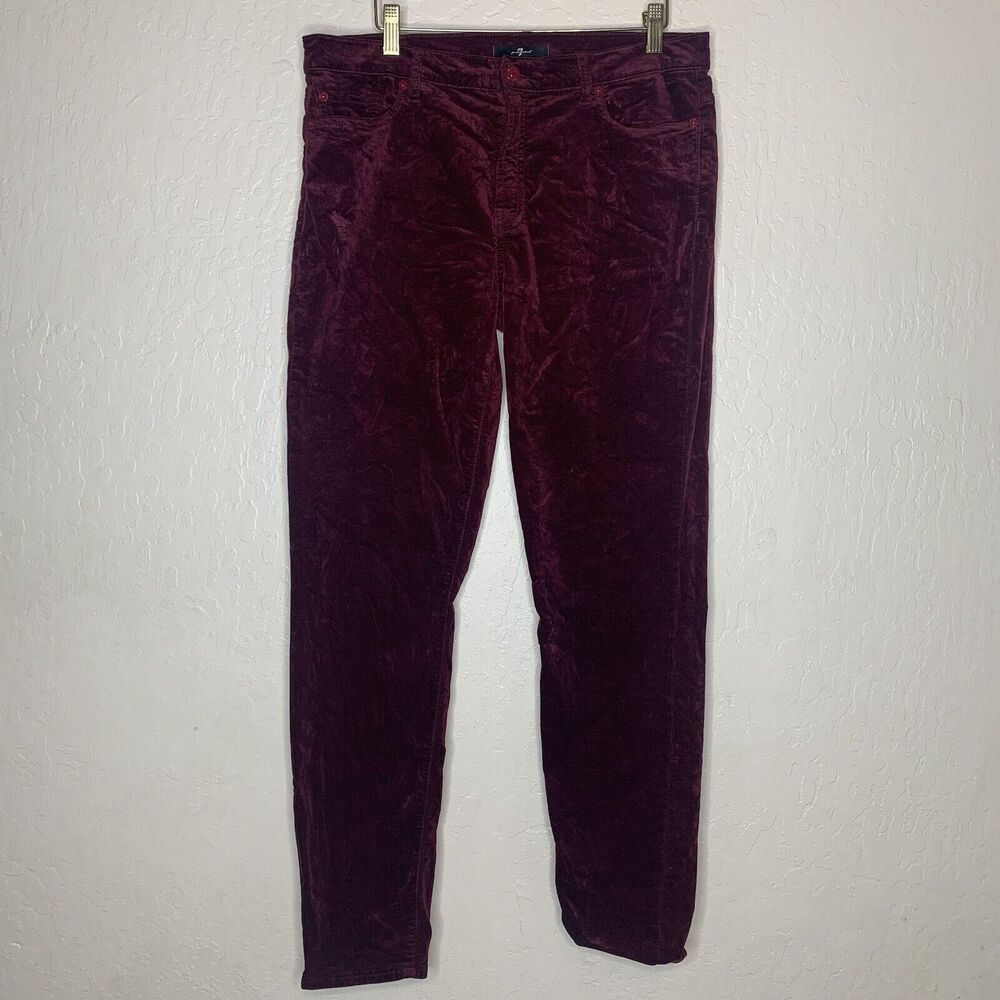 7 For All Mankind  MBurgundy Velvet Skinny Pants